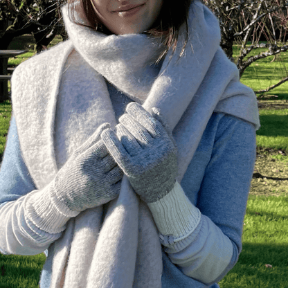 Recycled Wool Blend Japanese Winter Gloves in Grey with scarf