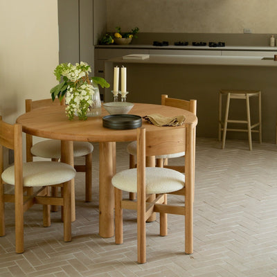 Teddy Dining Chair - White Oak with Round Topa Topa Dining Table