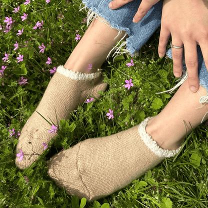 Organic Japanese Cotton Slipper Socks in Latte Outside