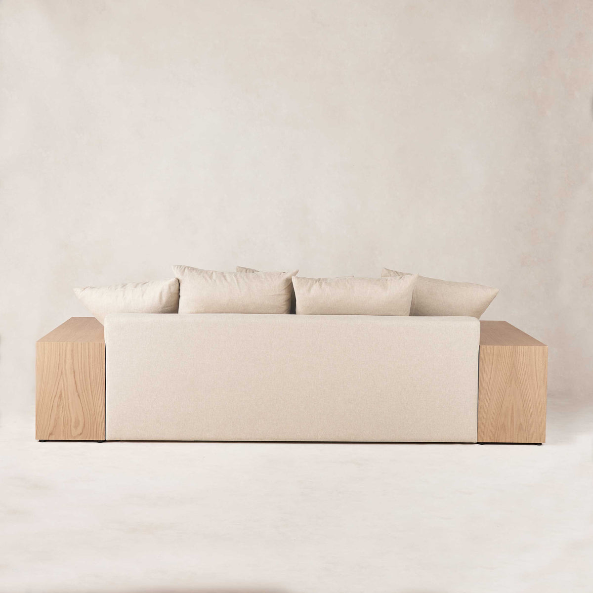 Back view of Topa Topa sofa highlighting solid wood side construction