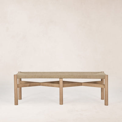 Nonna bench with woven seat and solid white oak frame
