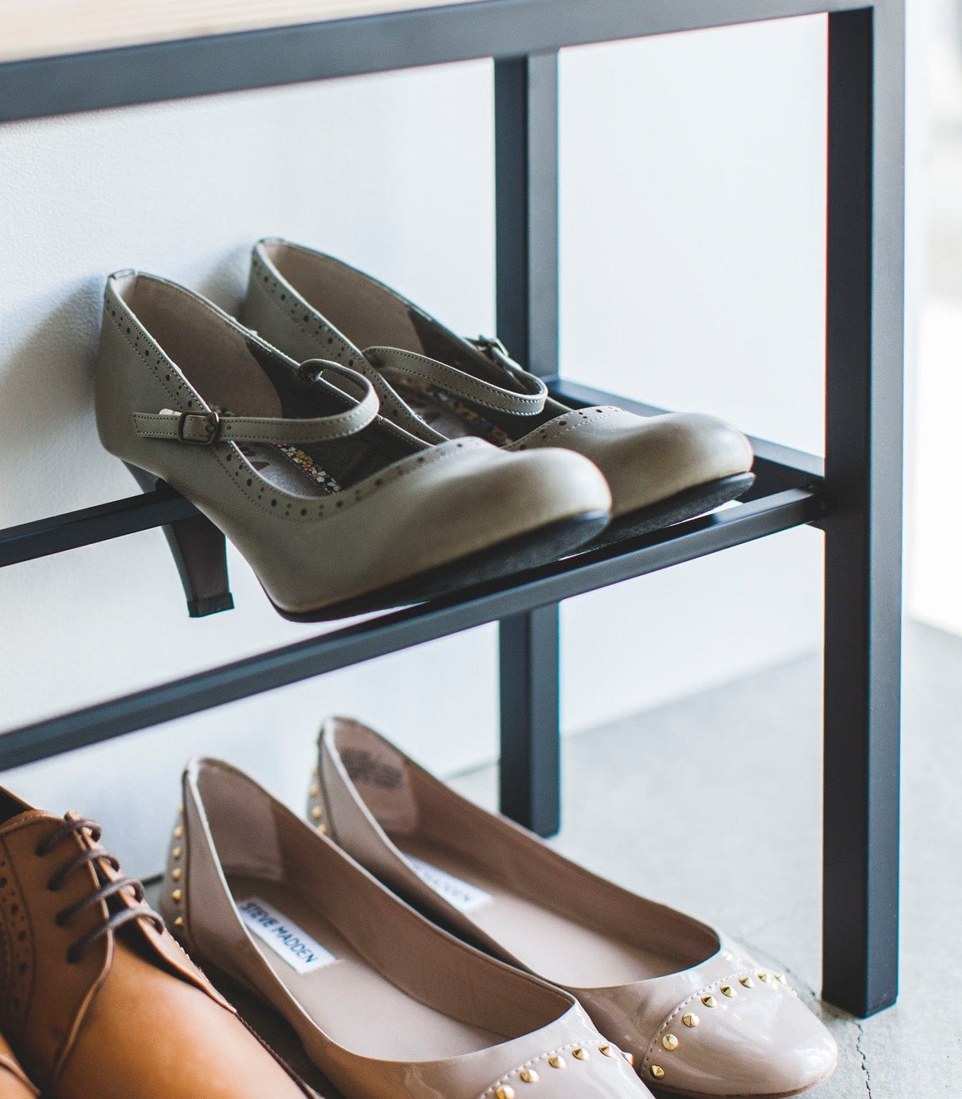 Shoe Organizer & Bench (18" H)  - Steel + Wood